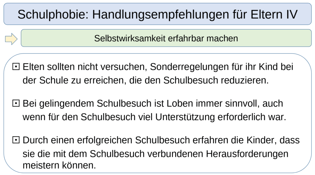 Schulphobie: Handlungsempfehlungen für Eltern - Selbstwirksamkeit erfahrbar machen - Fortbildungsmaterial