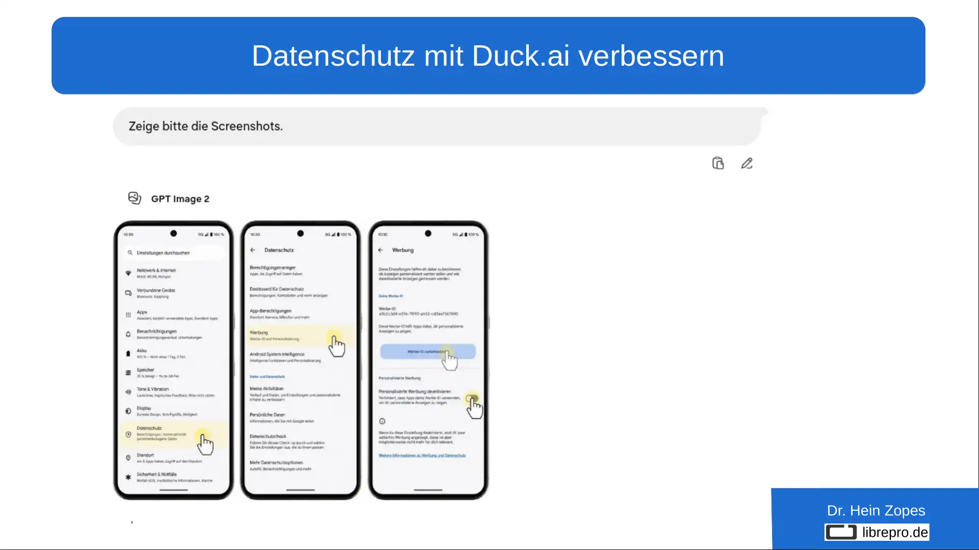 Duck.ai-Screenshots: Werbe-Id zurücksetzen